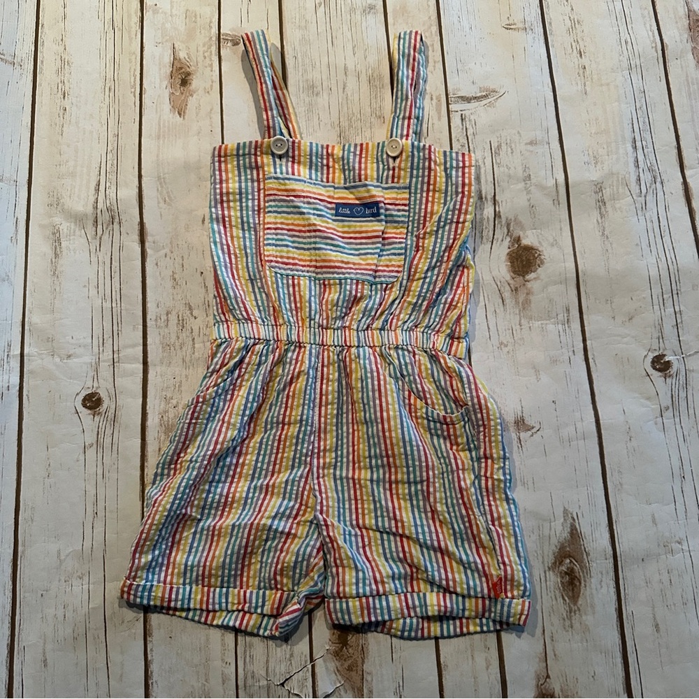 Little bird rainbow striped romper vguc 6/7